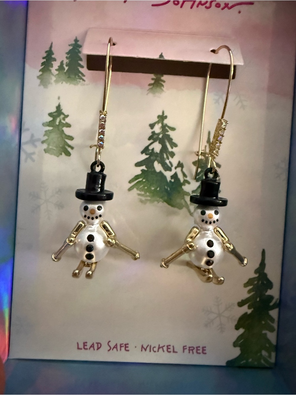 Betsey Johnson Skiing Snowman Drop Earrings - Gold & Black Holiday Dangles